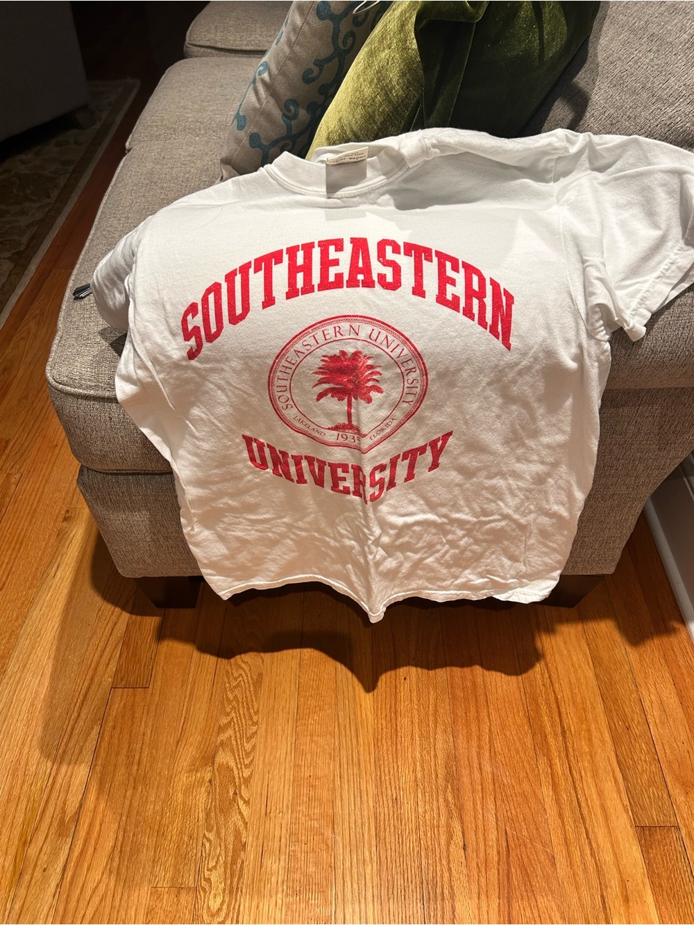 Comfort Colors White womens T-Shirt with Red Southeastern University Print